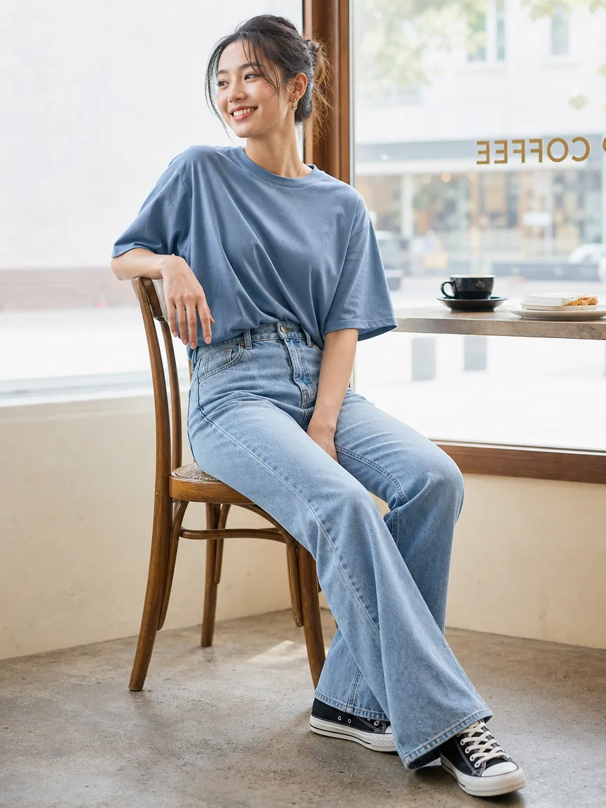T恤+牛仔裤套装 · 咖啡馆随拍
